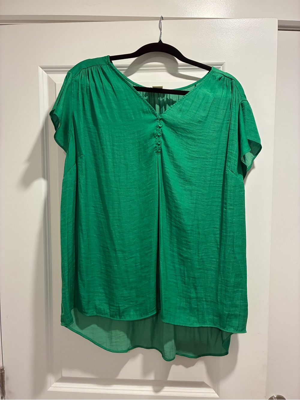 Cynthia Rowley Emerald Green V-Neck Short Sleeve Blouse